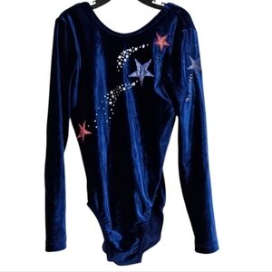 GK Elite Adult Blue Velvet Leoard Long Sleeve Shooting Stars Dance Gymnastics